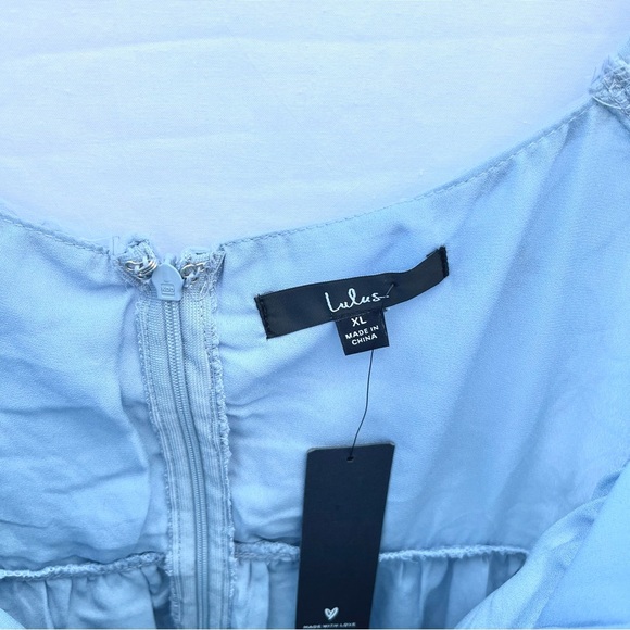 LULUS | NWT XL EXCEEDINGLY ELEGANT BLUE FLORAL APPLIQUÉ BUSTIER MIDI DRESS - Picture 10 of 11